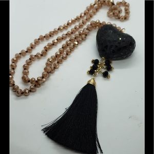 Unique hand knotted mosaic black heart necklace